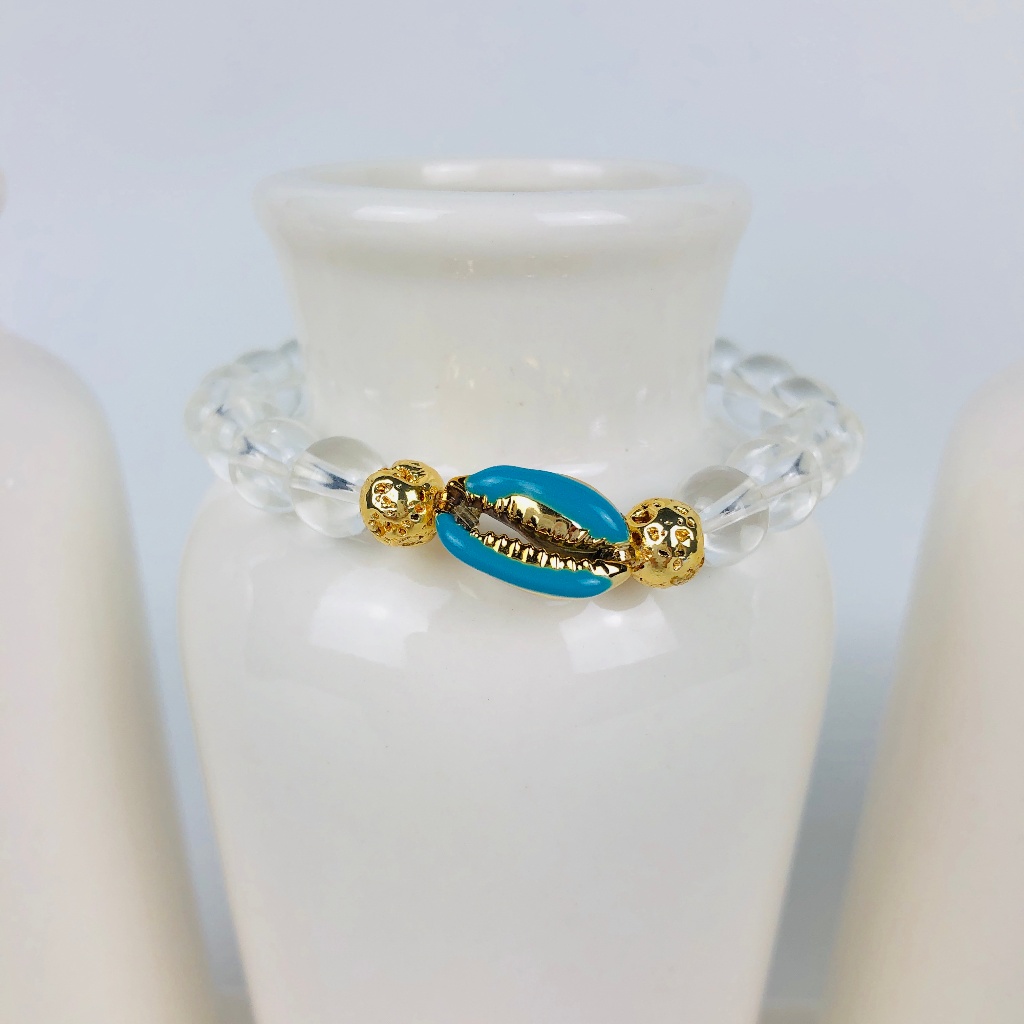 Womens Crystal Quartz Shell Beaded Bracelet-32